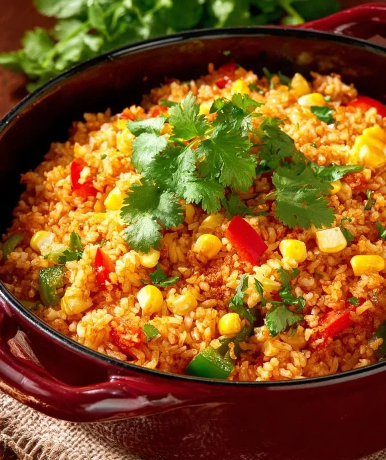 Bowl of Easy One Pot Mexican Rice garnished with fresh cilantro