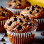 Flourless vegan peanut butter muffins on a rustic wooden table