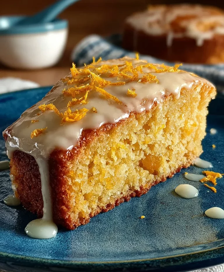 Healthy whole orange blender cake topped with fresh orange slices.