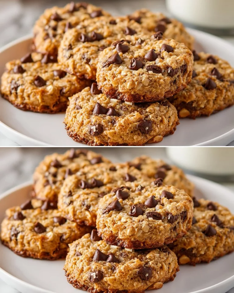 Oatmeal breakfast cookies stacked on a plate with ingredients around them