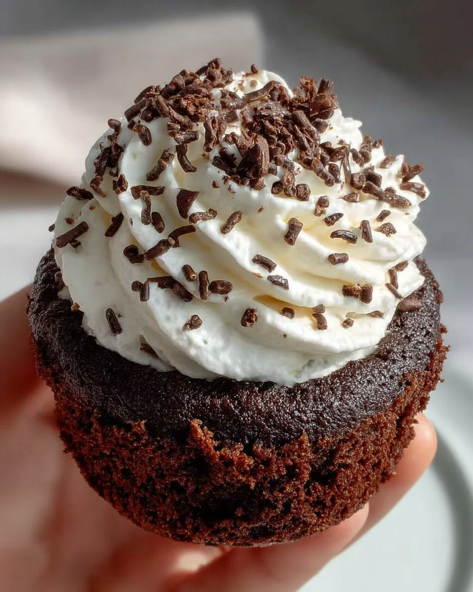 One Minute 100 Calorie Protein Brownie topped with chocolate