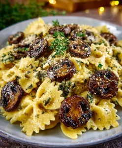 Creamy roasted butternut squash alfredo served over pasta in a bowl.