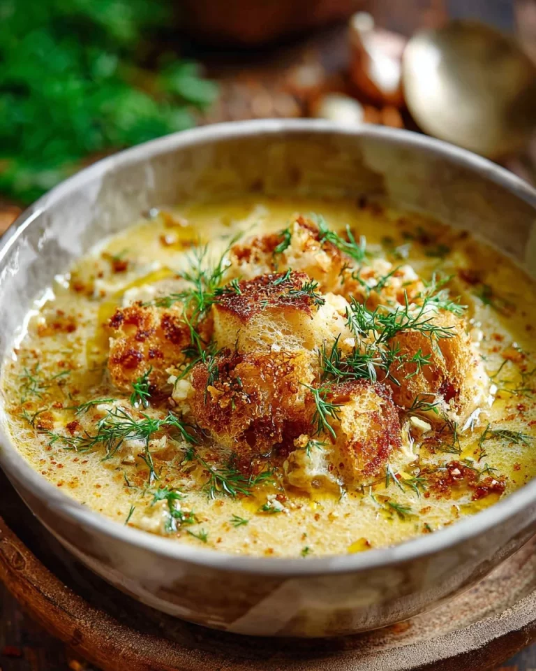 Bowl of creamy roasted cauliflower soup topped with herbs and spices