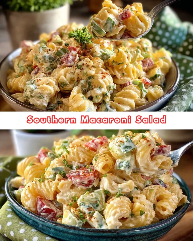 Bowls of Southern Macaroni Salad with colorful vegetables and creamy dressing