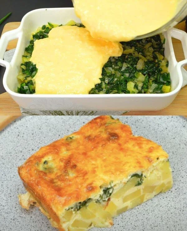 Baked spinach and potato casserole, a delicious and healthy dish.