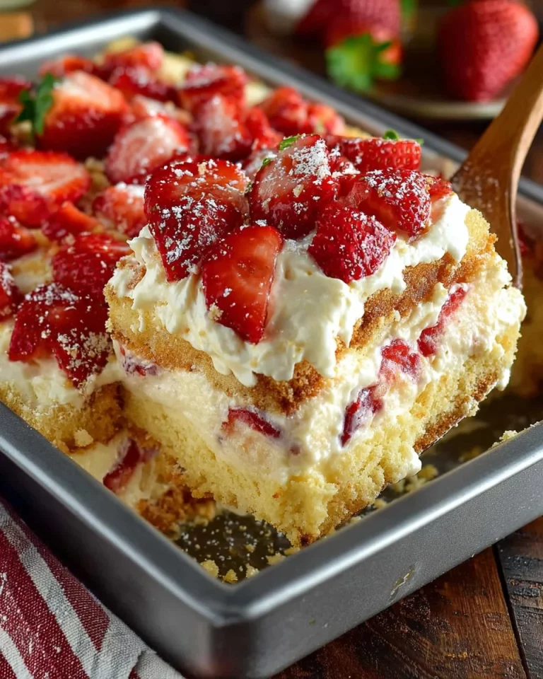 Delicious homemade strawberry icebox cake with fresh strawberries and whipped cream