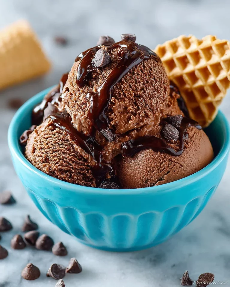 Bowl of vegan chocolate ice cream topped with coconut flakes and dark chocolate