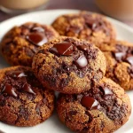 Homemade vegan Nutella cookies on a plate, showcasing their rich chocolate color and texture.