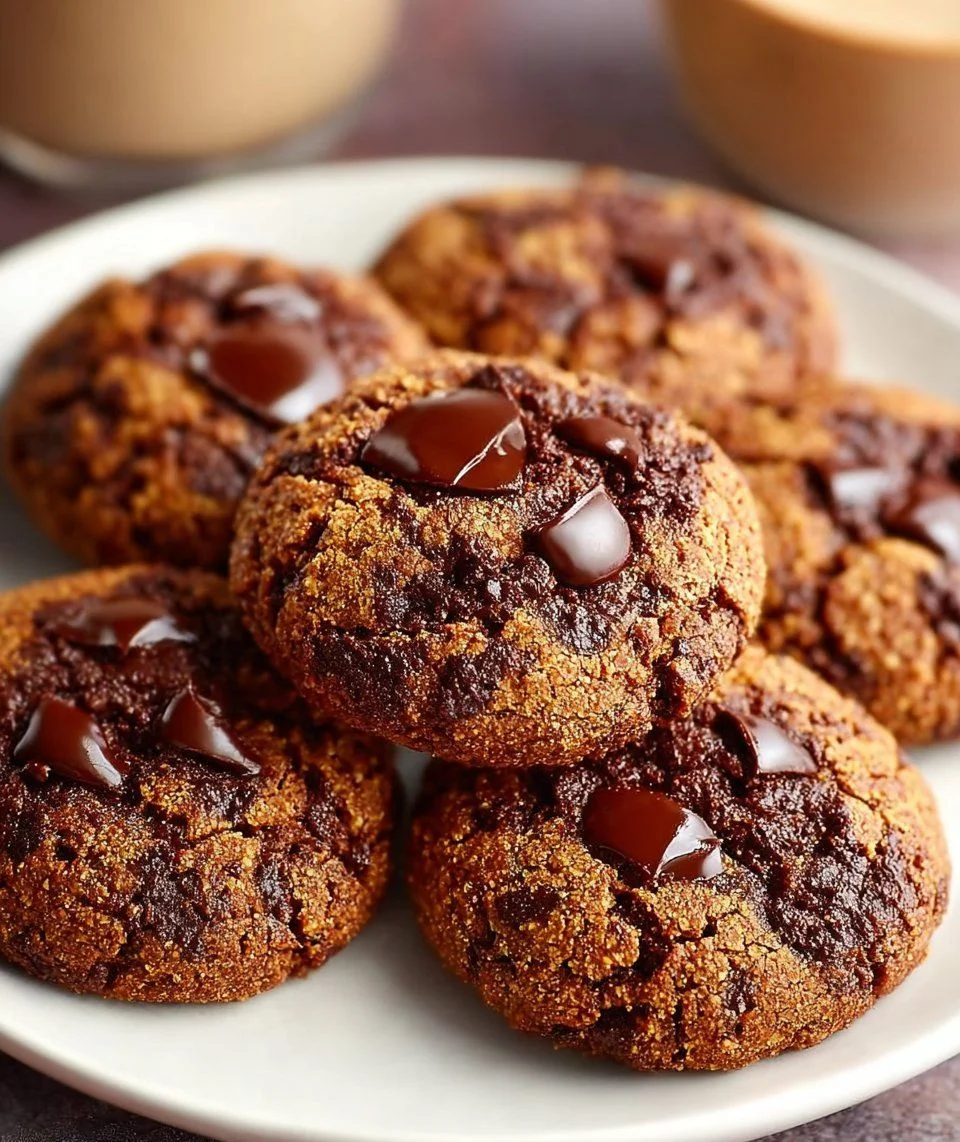 Homemade vegan Nutella cookies on a plate, showcasing their rich chocolate color and texture.