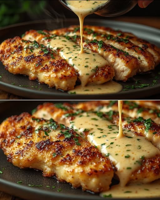 Crispy Parmesan Chicken Breast with Creamy Garlic Sauce