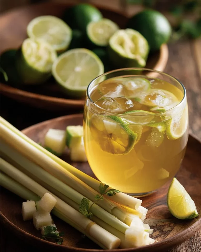A delicious cup of fresh lemongrass tea with herbs and spices.