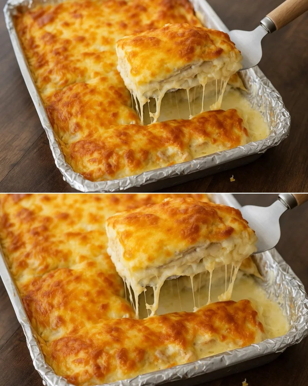 Baked chicken breast served with delicious roasted potatoes on a plate.