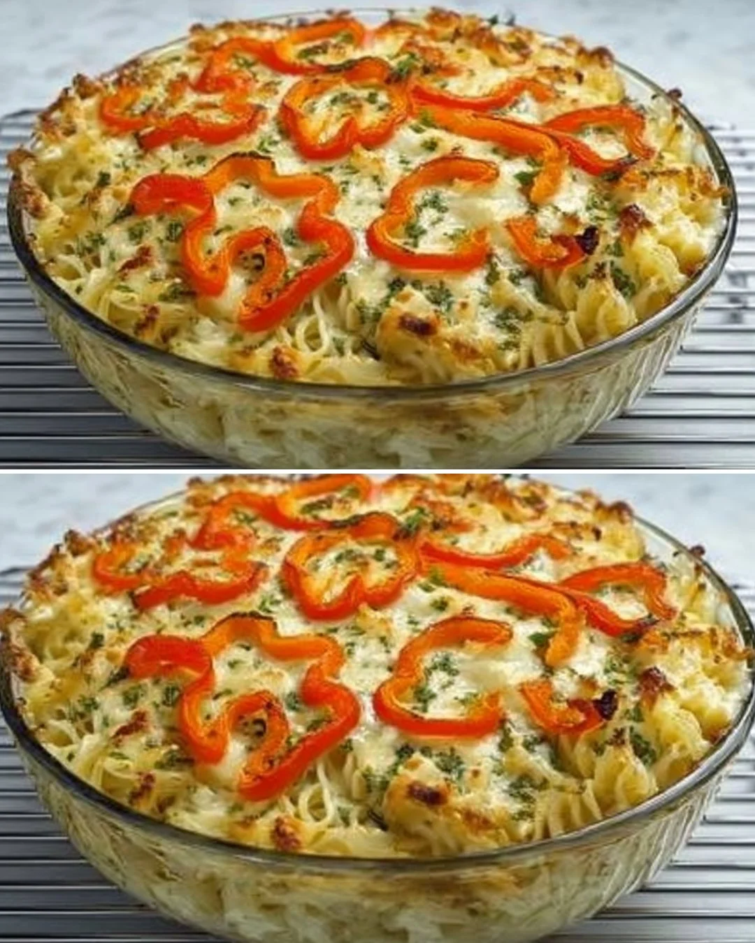 Baked Zucchini Pasta dish topped with cheese and herbs, perfect for a healthy meal.