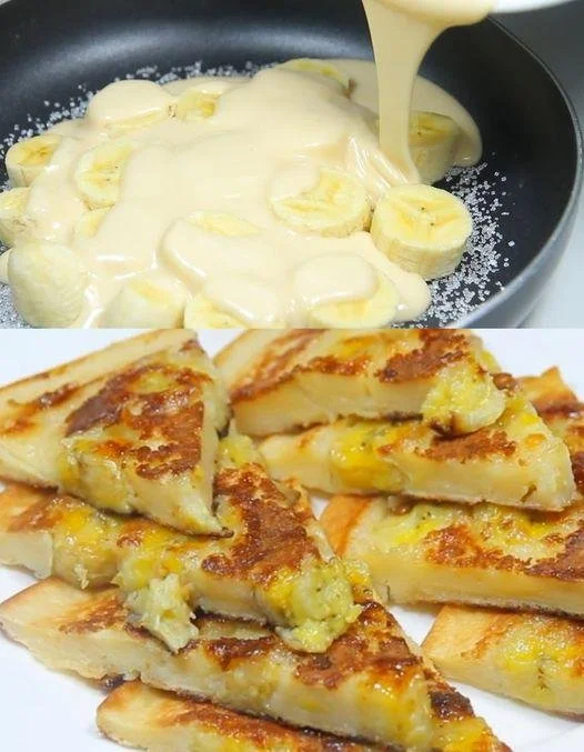 Plate of fluffy Banana Protein Pancakes topped with fresh banana slices and syrup