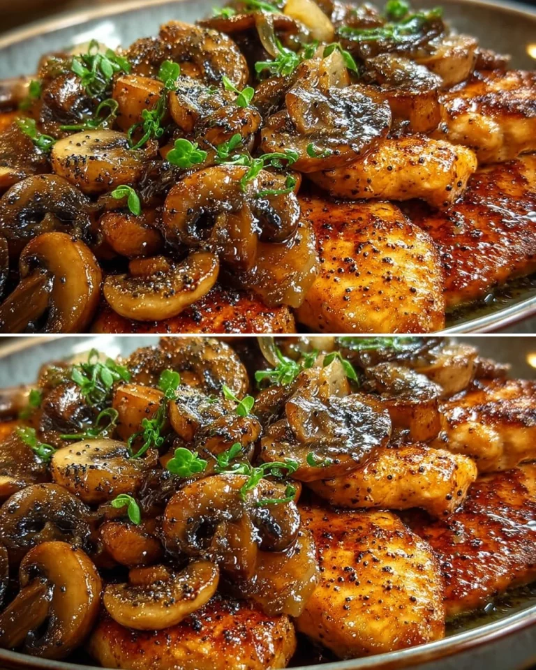 Delicious black pepper chicken with mushrooms served on a plate