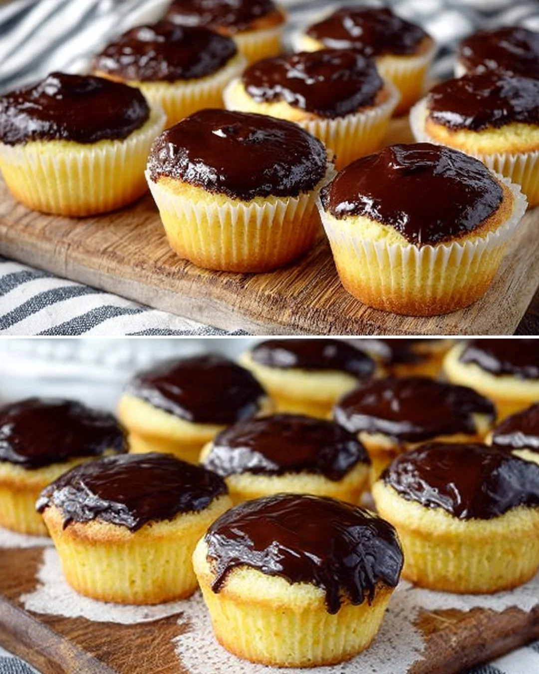 Delicious Boston Cream Cupcakes topped with chocolate ganache and filled with custard