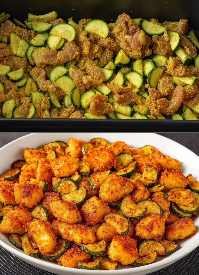 Breaded chicken and zucchini dish, crispy and savory for a perfect meal.