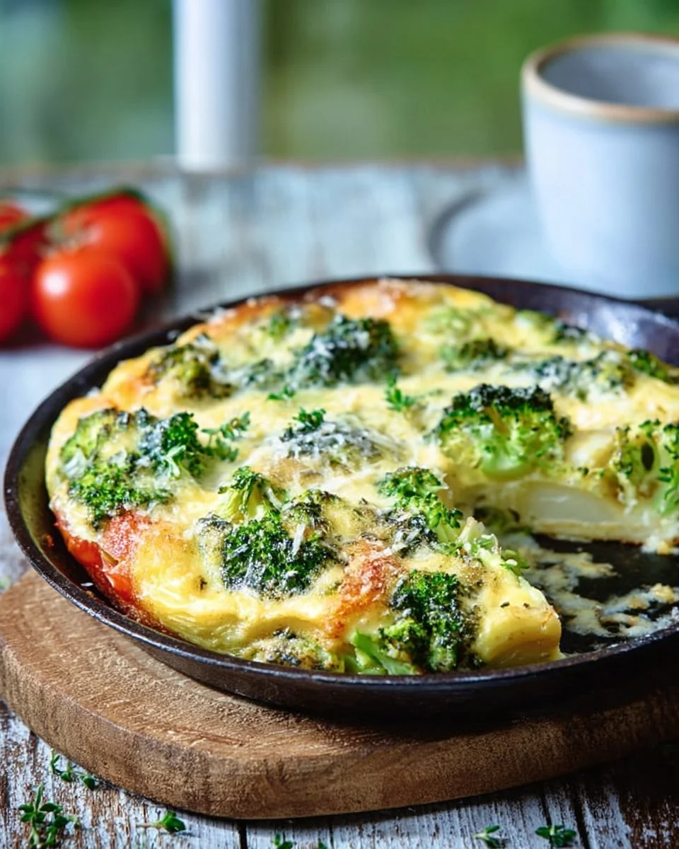 Delicious broccoli potato frittata served on a plate