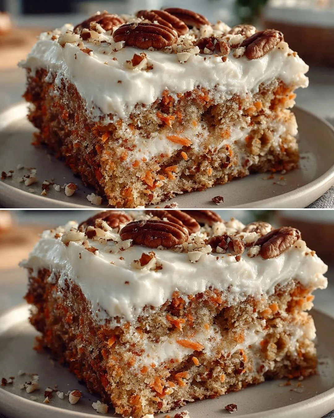 Delicious Carrot Cake Baked Oatmeal in a bowl topped with nuts and spices