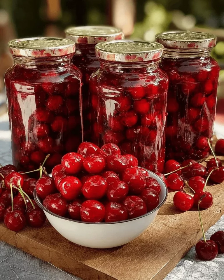 Delicious homemade Cherry Preserves in a glass jar.