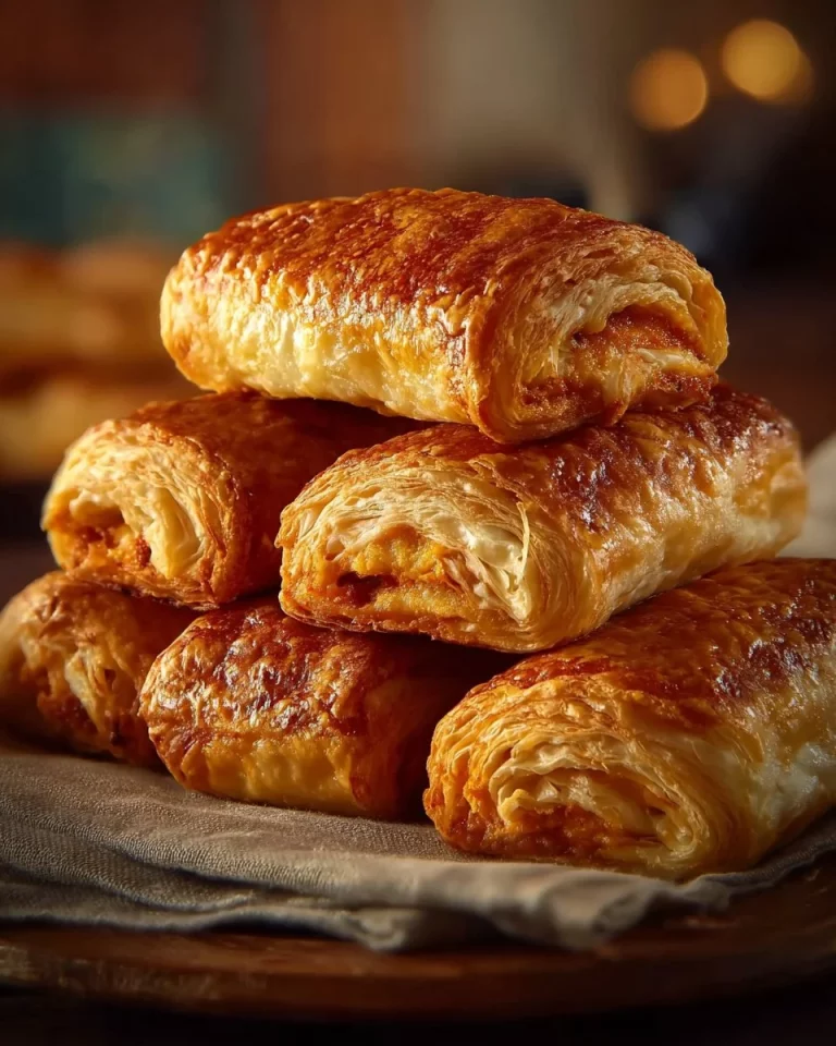 Golden-brown chicken puff pastry rolls filled with tender chicken and herbs