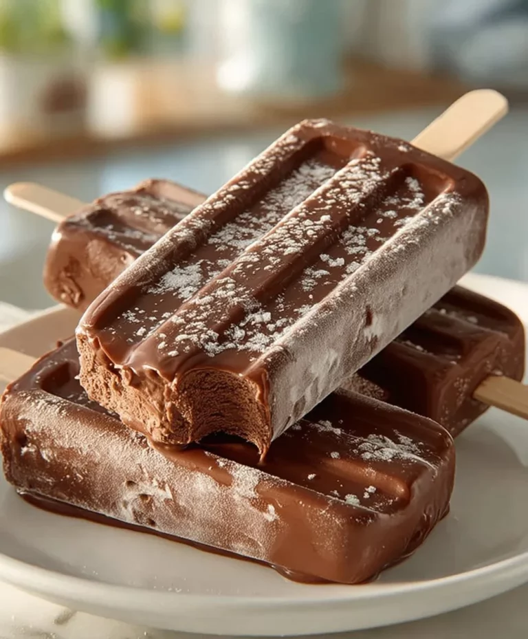 Delicious and creamy Chocolate Avocado Popsicles on a wooden stick