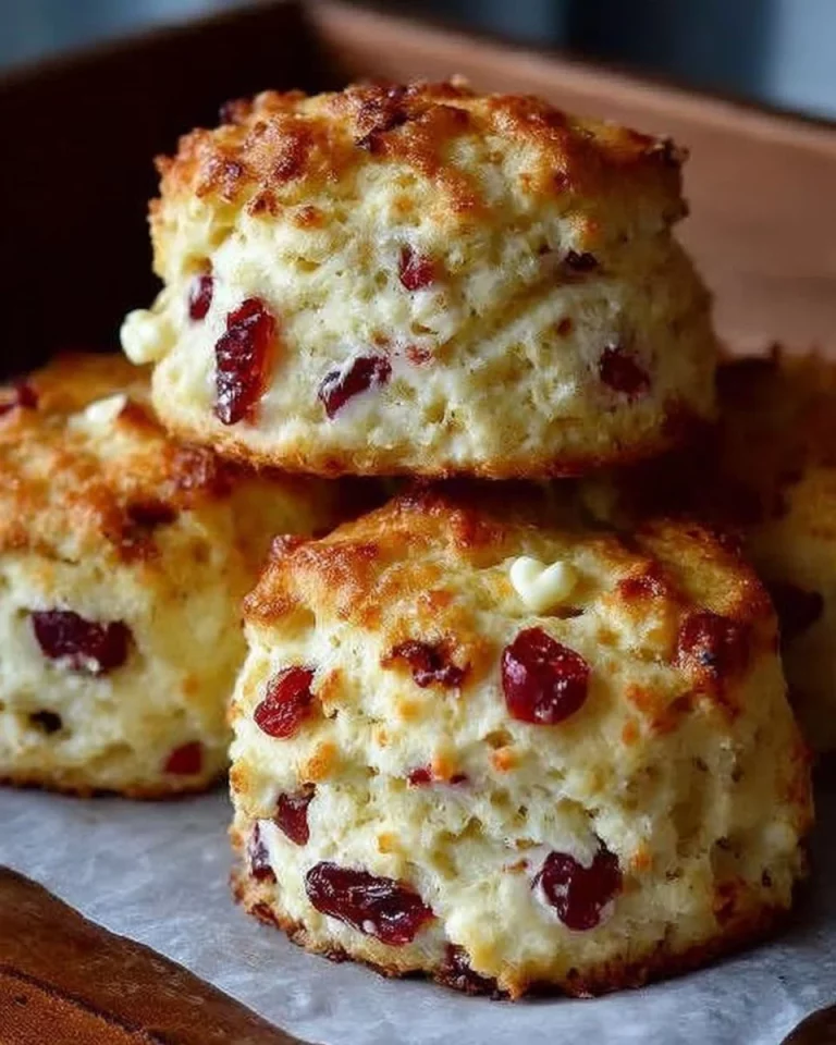 Freshly baked cranberry orange scones on a rustic wooden table.