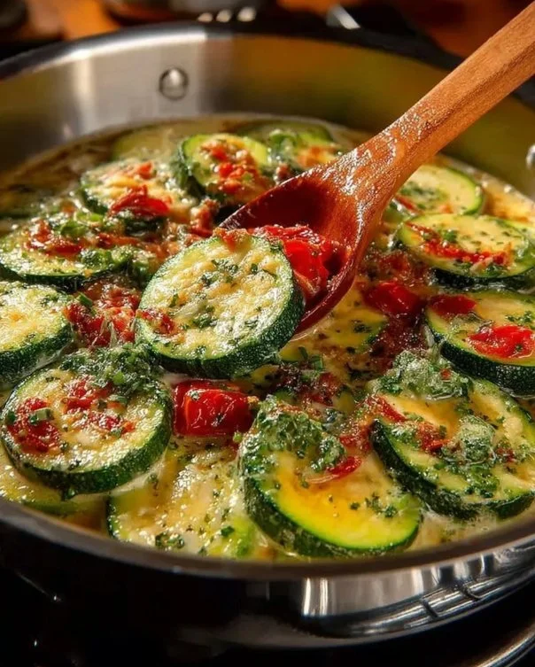 Creamy zucchini and vegetable medley dish filled with colorful vegetables