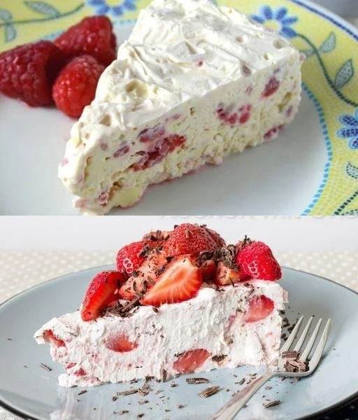 Frozen Strawberry Raspberry Ice Cream Cake dessert slice