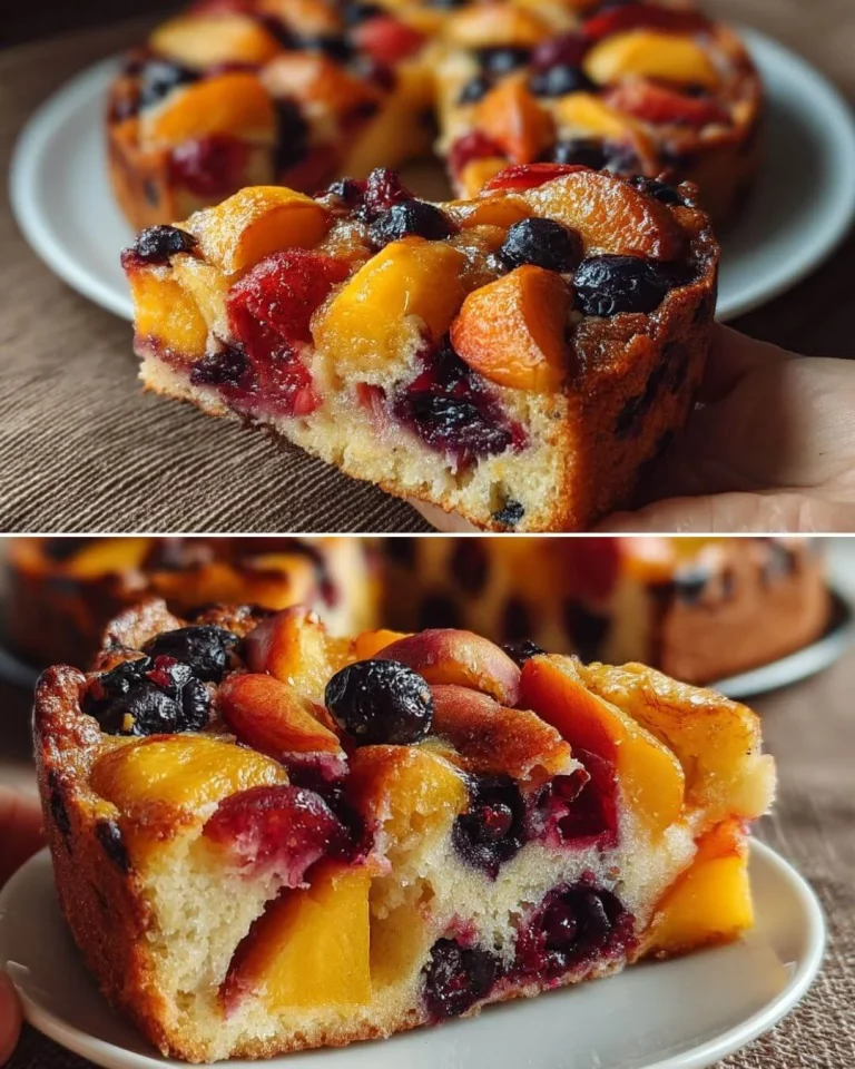Colorful Fruit Salad Cake topped with fresh fruits and whipped cream