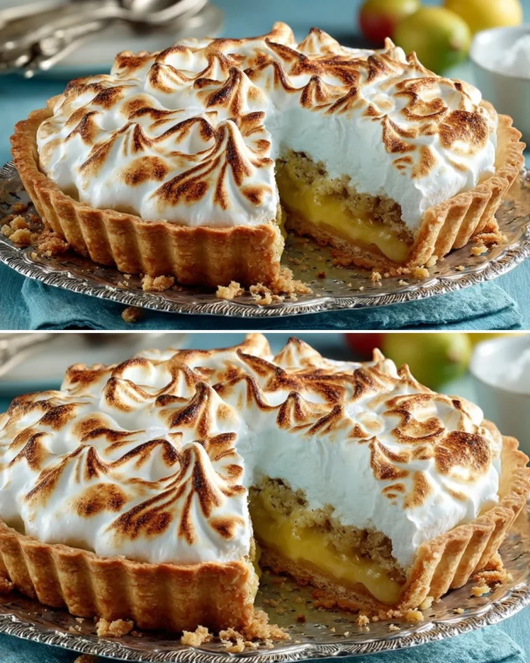 Gooseberry Tart with Meringue topped with lush fluffy meringue and fresh berries
