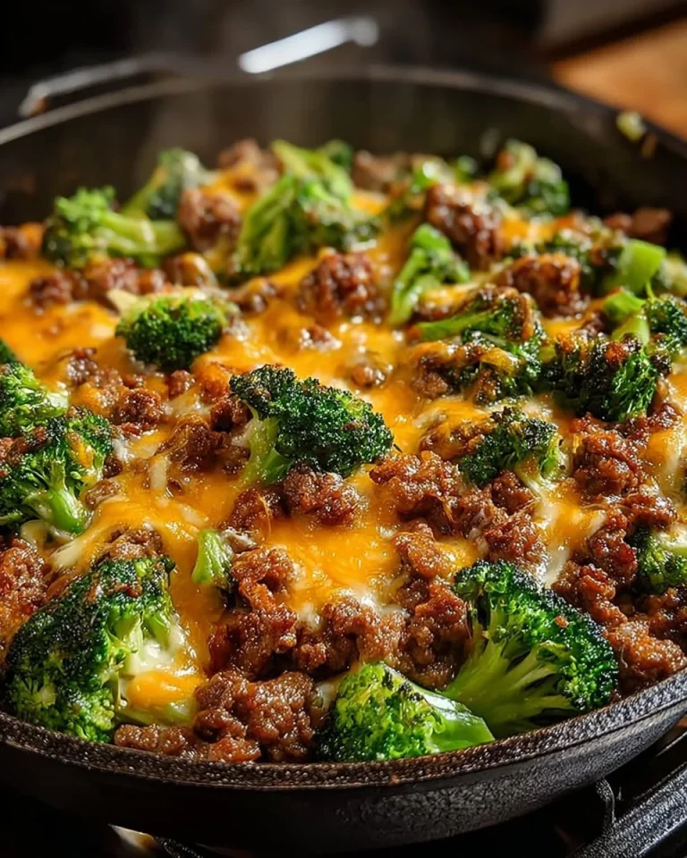 Keto Hamburger and Broccoli Skillet dish for a low-carb meal