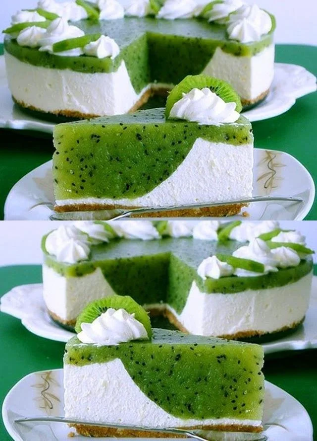 Delicious Kiwi Layer Cake with fresh kiwi slices and creamy frosting