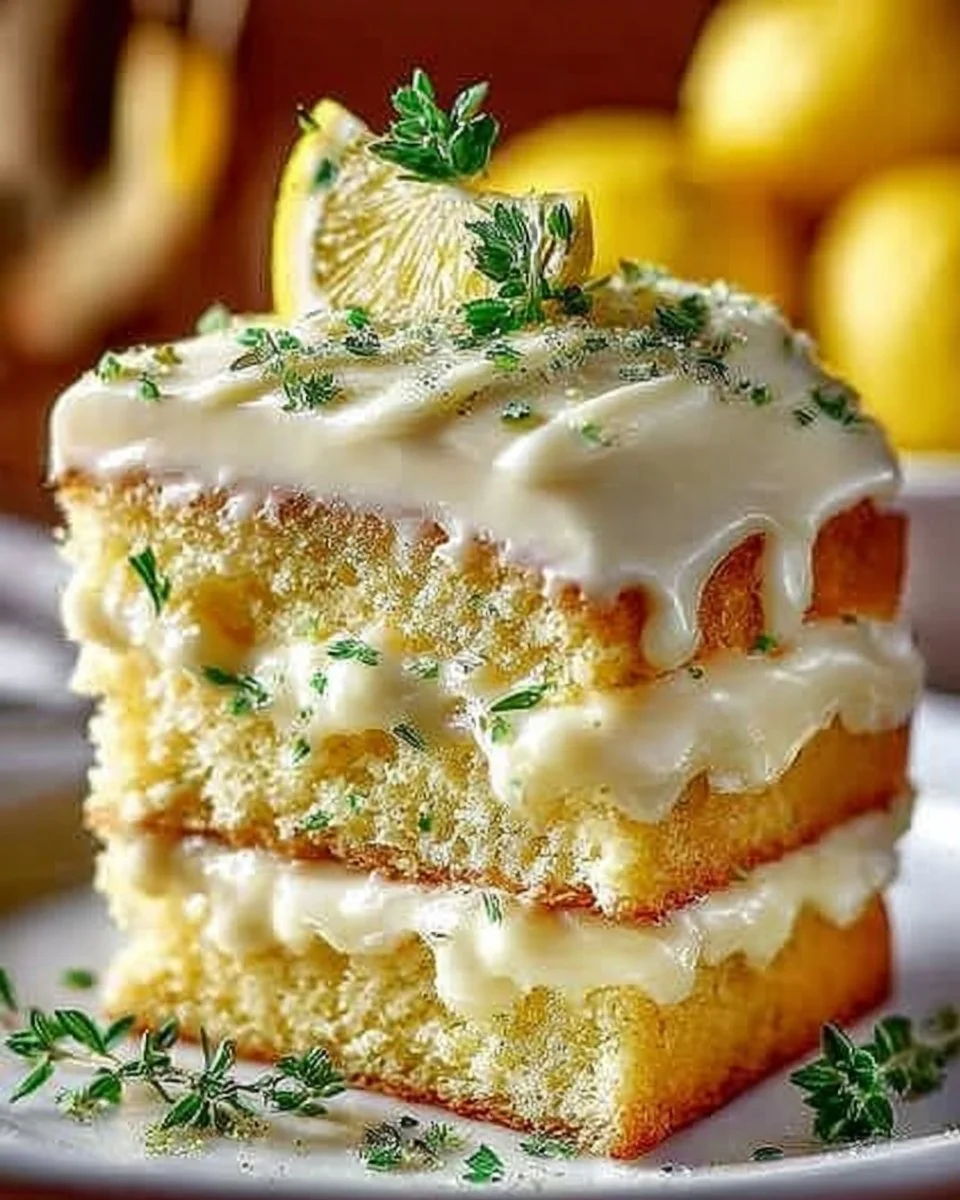 Lemon Zucchini Cake topped with rich Cream Cheese Frosting