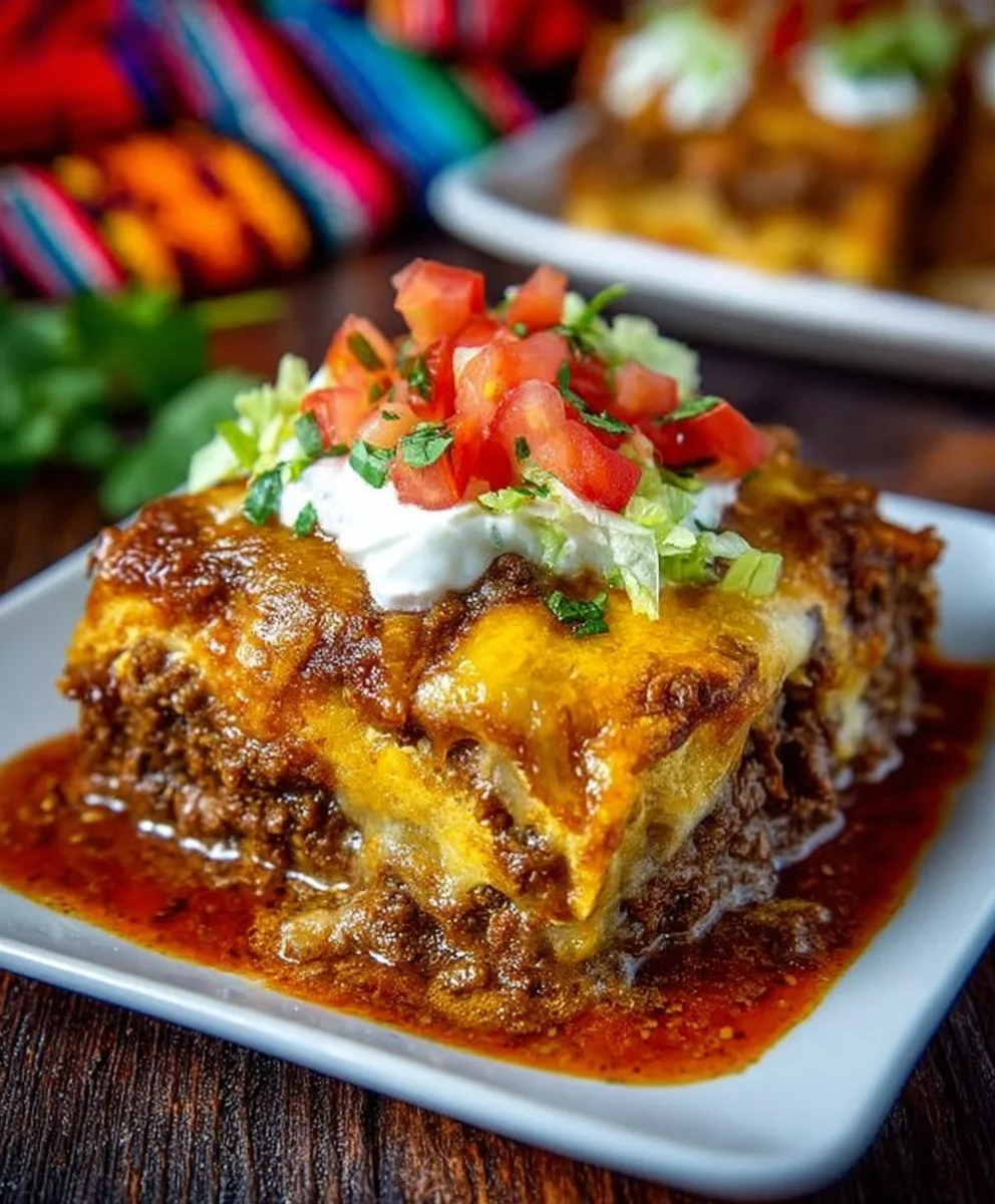 Delicious Little Enchilada Casserole topped with cheese and fresh ingredients