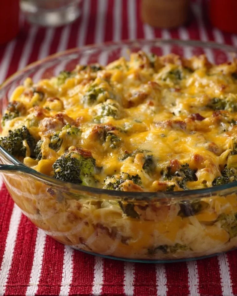 Delicious macaroni broccoli cheddar gratin baked to perfection