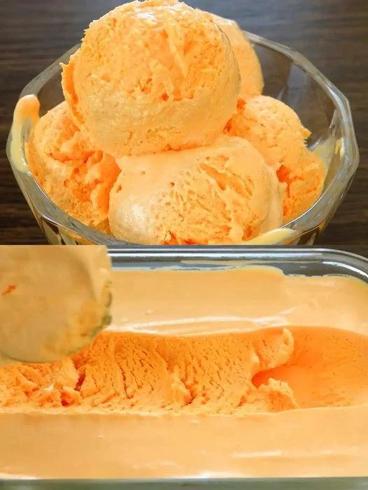 Orange and Lemon Cream Frozen Dessert topped with fresh orange slices