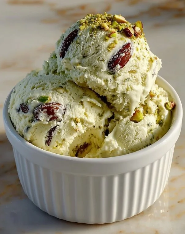 Refreshing pistachio cottage cheese ice cream in a bowl