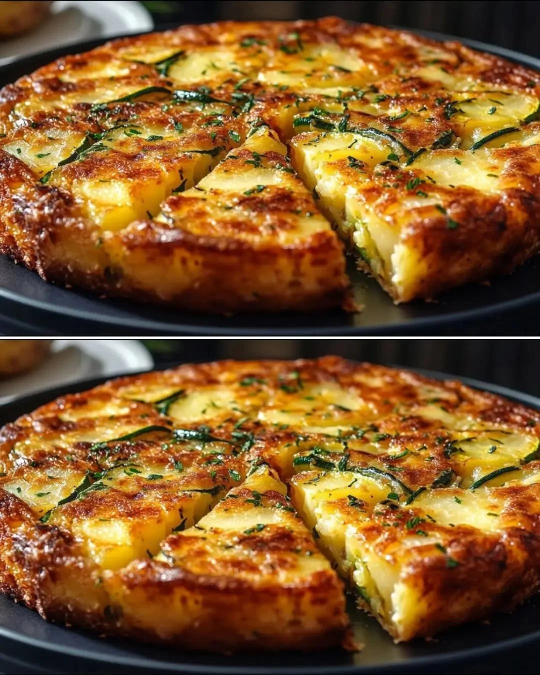 Delicious potato and zucchini layered dish with fresh herbs