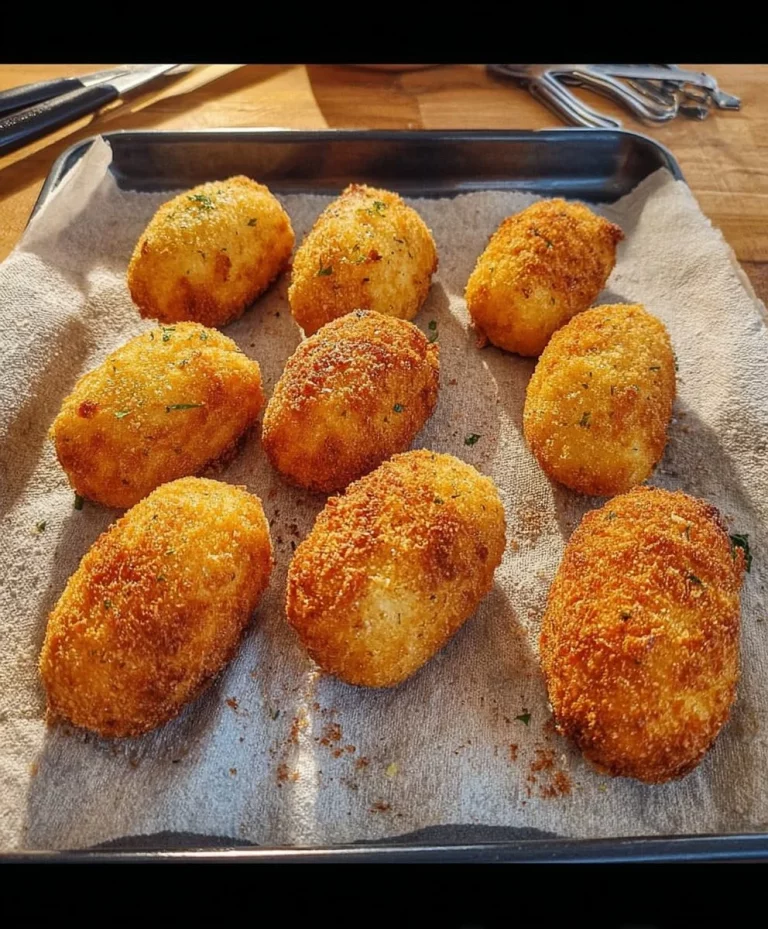Plate of golden brown potato croquettes served with dipping sauce