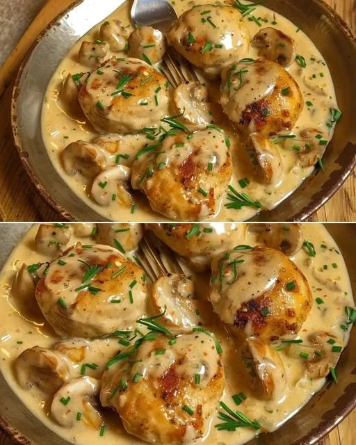 Plate of potato meatballs served with creamy mushroom sauce