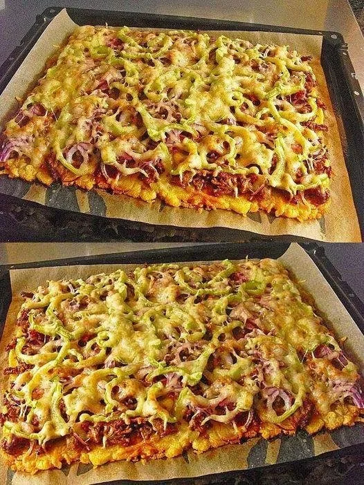 Delicious Potato Pizza topped with Minced Meat and Cheese