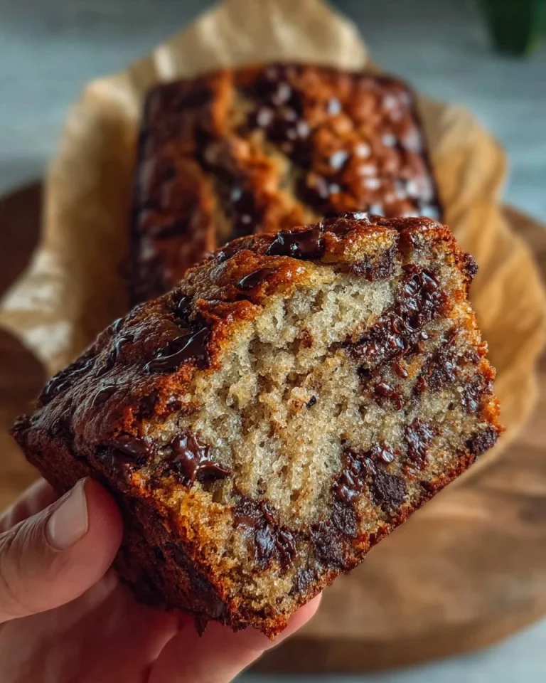 Slice of gluten-free protein banana bread with banana slices on top