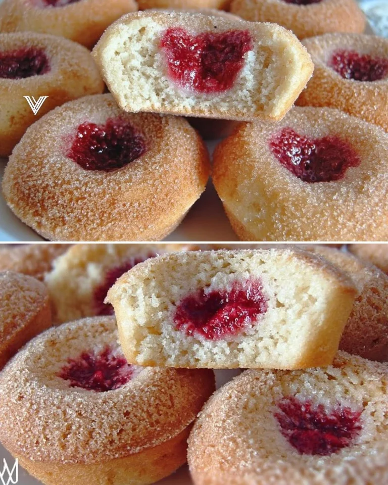 Freshly baked raspberry financiers displayed on a wooden table
