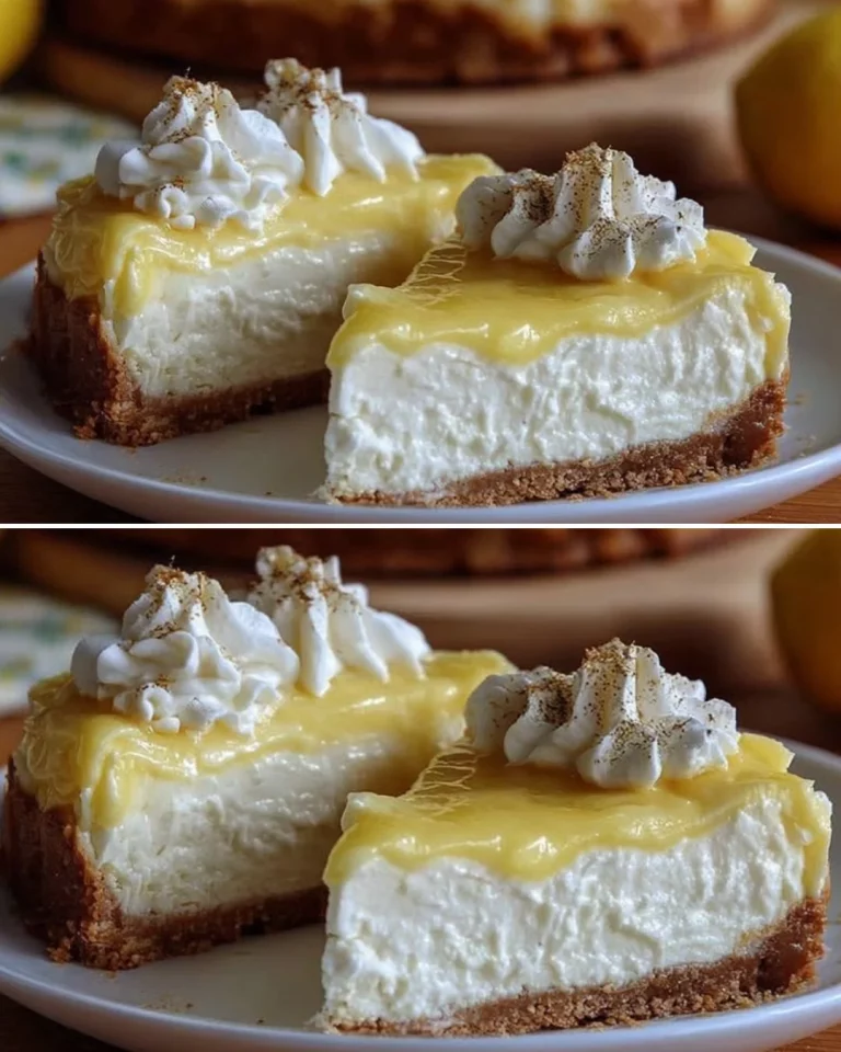 Refreshing lemon curd no-bake cheesecake topped with fresh lemons and berries.