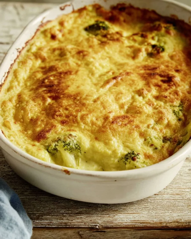Savoy Cabbage Potato Casserole topped with cheese in a baking dish
