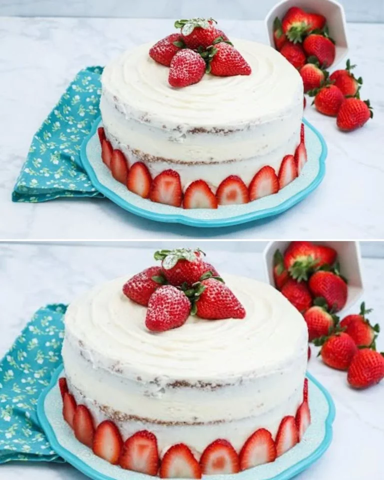 Strawberry Surprise Cake with fresh strawberries and creamy layers