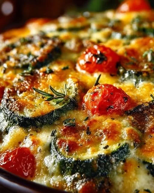 Delicious Tex Mex Zucchini Casserole topped with cheese and spices