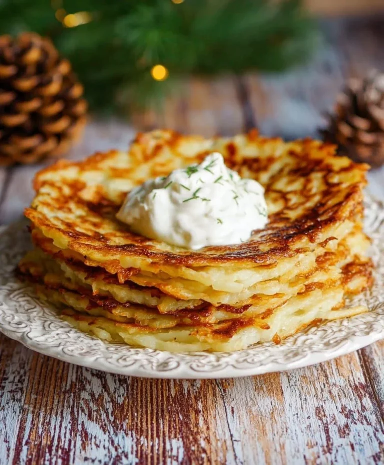 Thin German Potato Pancakes (Kartoffelpuffer) served with applesauce