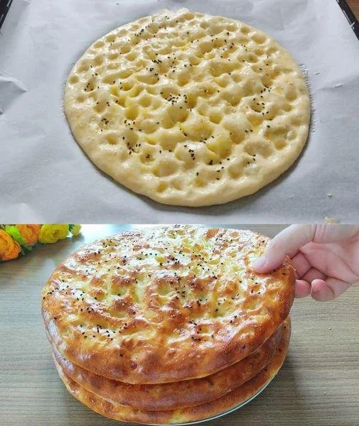 Turkish pan bread with potato, freshly baked and golden brown.